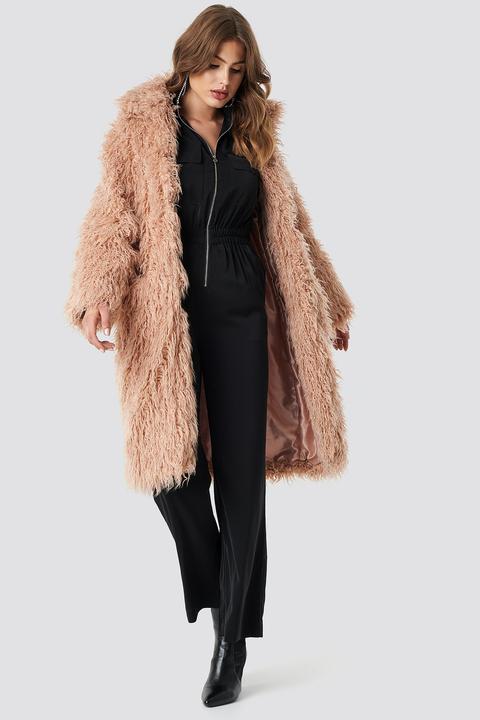 Faux Fur Long Jacket Pink