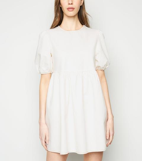 Off White Denim Puff Sleeve Smock Dress New Look