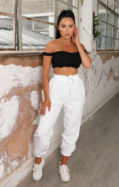 White Cuffed Joggers - Lizzie