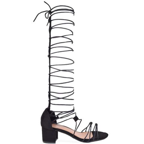 Jane -lace Up Midi Heeled Sandals In Black