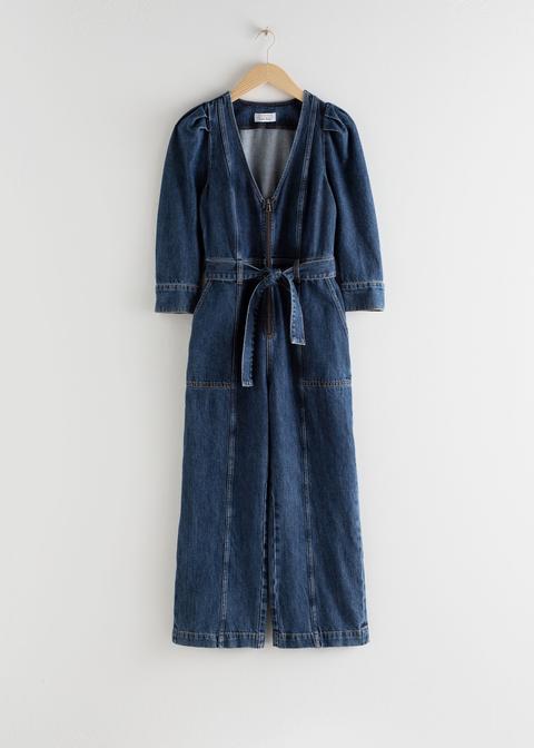 Belted Denim Jumpsuit