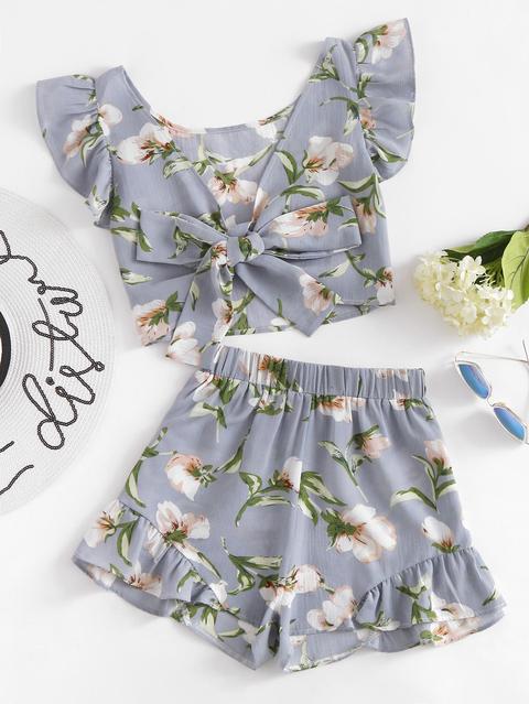 Top Floreale Con Pantaloncini