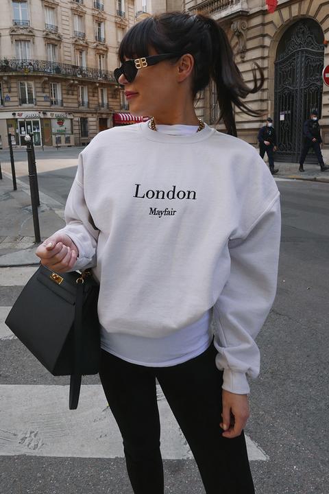 Stone Sweatshirts - Lorna Luxe Ecru 'london' Embroidered Sweatshirt