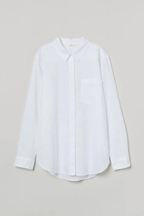 Camisa En Mezcla De Lino - Blanco