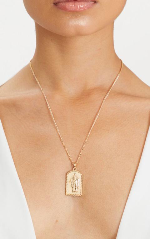 Gold Religious Pendant Thin Chain Renaissance Necklace