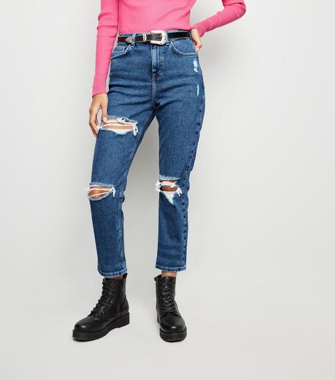 Blue Ripped Tori Mom Jeans New Look 