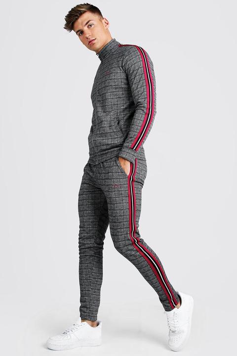 Mens Pink Man Signature Skinny Fit Jacquard Tracksuit With Tape, Pink