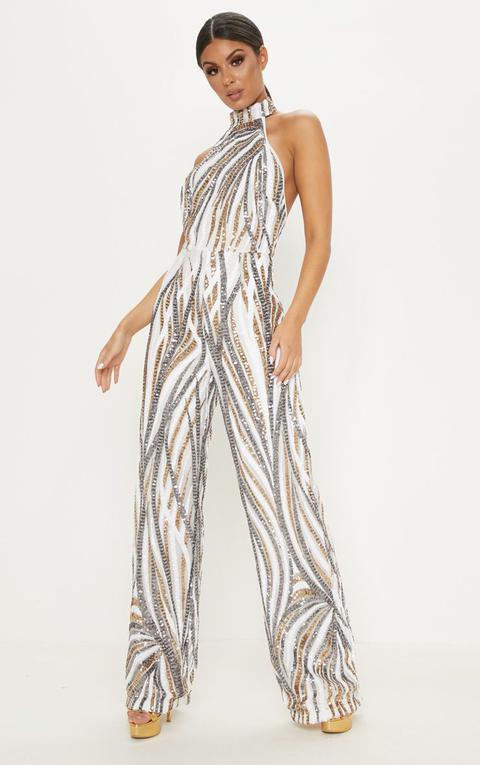 Gold Sequin High Neck Jumpsuit