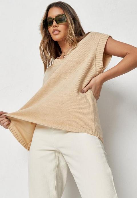 Tall Sand Long Knit Sweater Vest, Camel