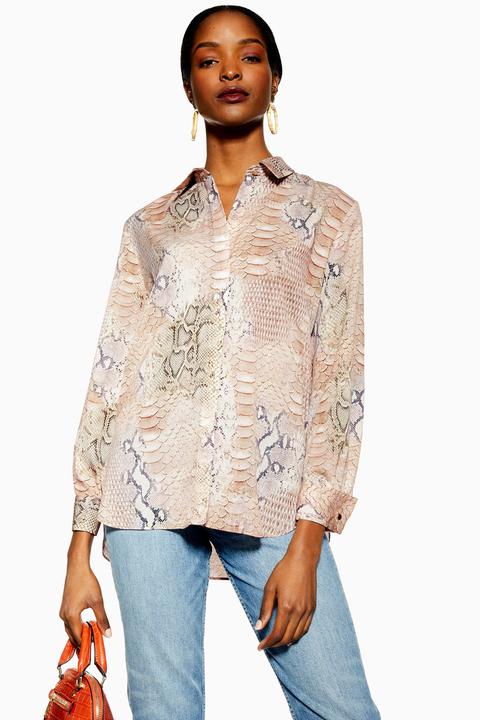 Womens Pale Python Print Shirt - Stone, Stone