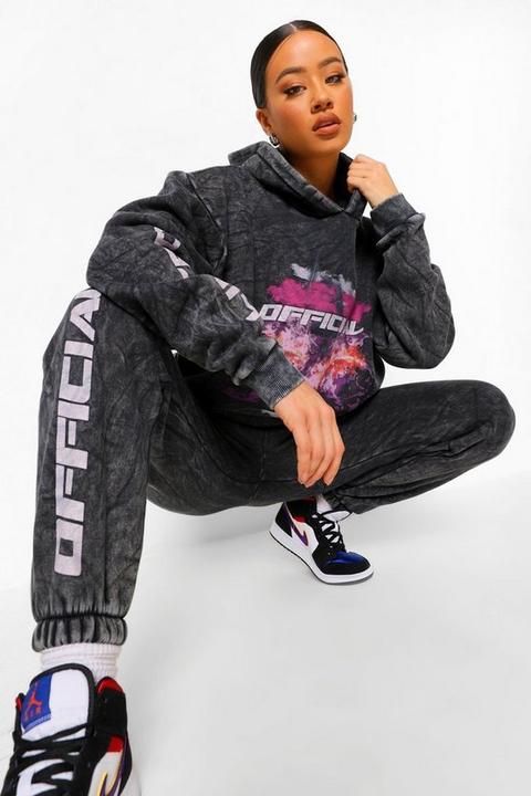 Womens Acid Wash Official Leg Print Tracksuit - Grey - S, Grey