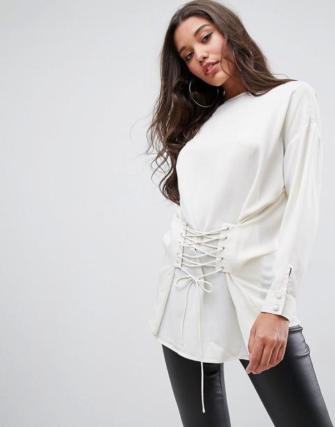 Asos - Top Con Dettaglio Stile Corsetto - Bianco