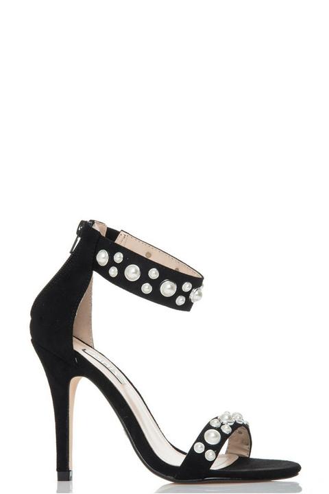 Black Barely There Pearl Stud Sandals