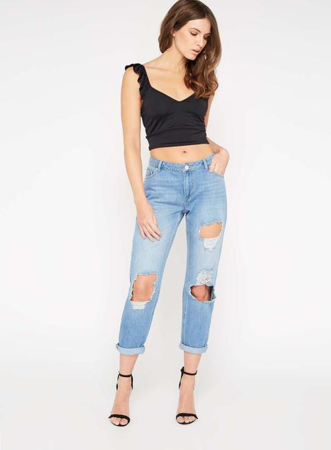 Womens Extreme Ripped Slim Boyfriend Jeans, Mid Wash Denim