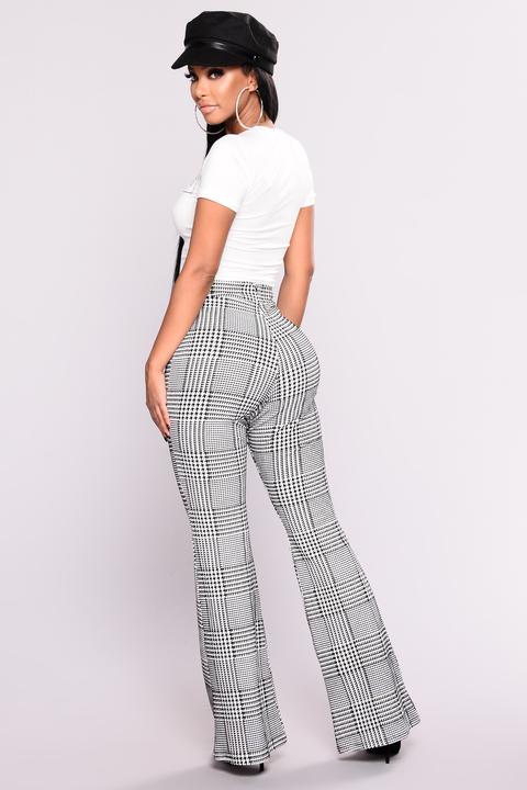 Houndstooth Wide Leg Trouser Pants - Black/white