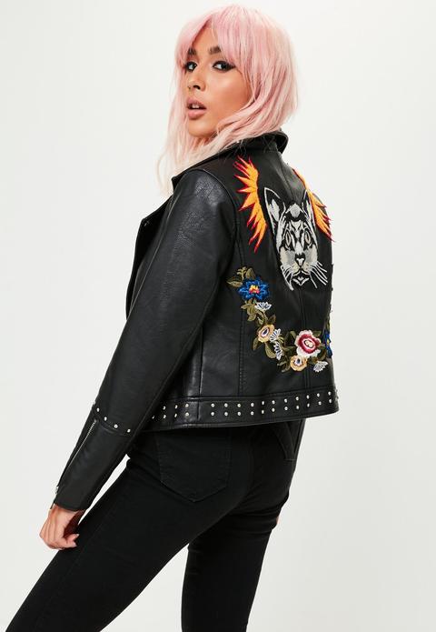 faux leather embroidered jacket