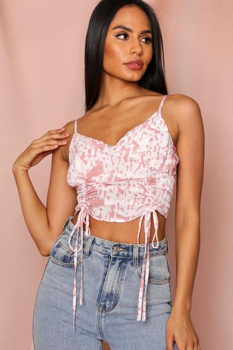 Womens Splodge Print Ruched Bust Cami Top Rose Pink