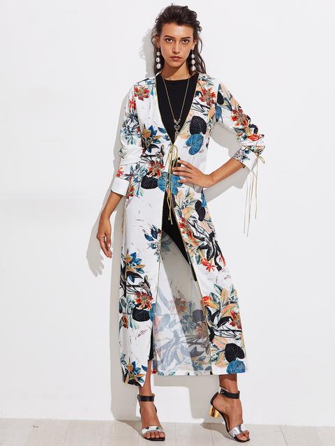 Kimono Lungo Con Stampa Botanica