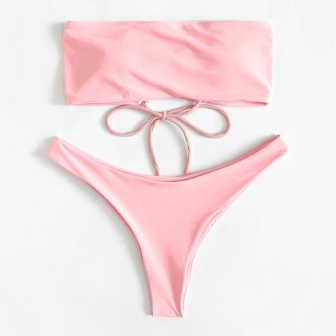 Set De Bikini Bandeau Con Cordón