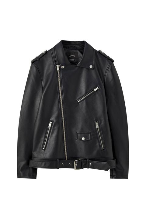 Cazadora Biker Efecto Piel Oversize