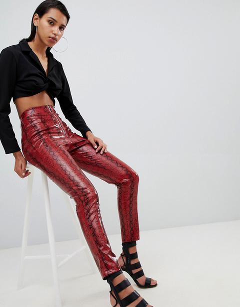 Pantalones De Talle Alto Con Estampado De Serpiente Rojo De Lasula