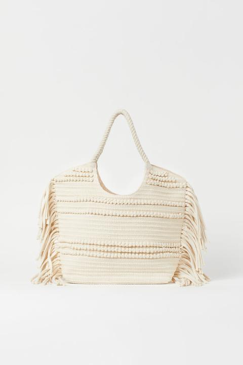 Bolso Shopper Con Flecos - Blanco