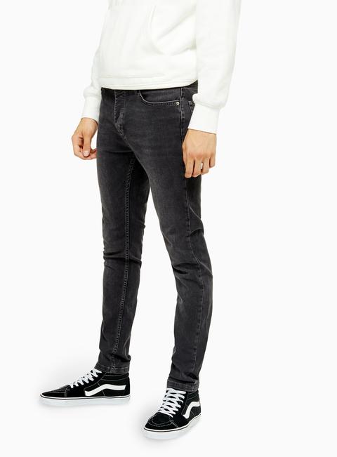 Mens Wash Black Stretch Skinny Jeans, Black