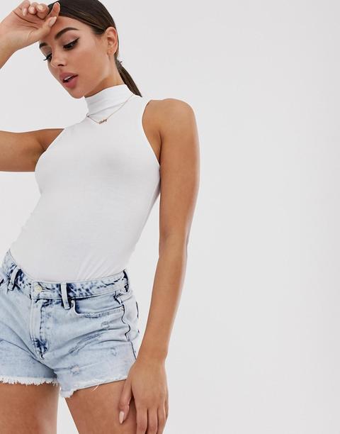 Asos Design Turtle Neck Sleeveless Bodysuit In White