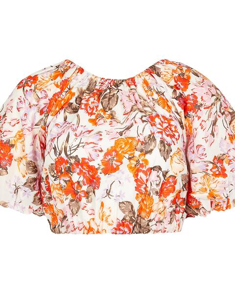 Orange Floral Puff Sleeve Tie Back Crop Top from River Island on 21 Buttons