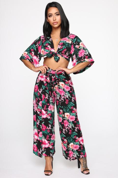 Deena Tropical Pant Set - Black/combo