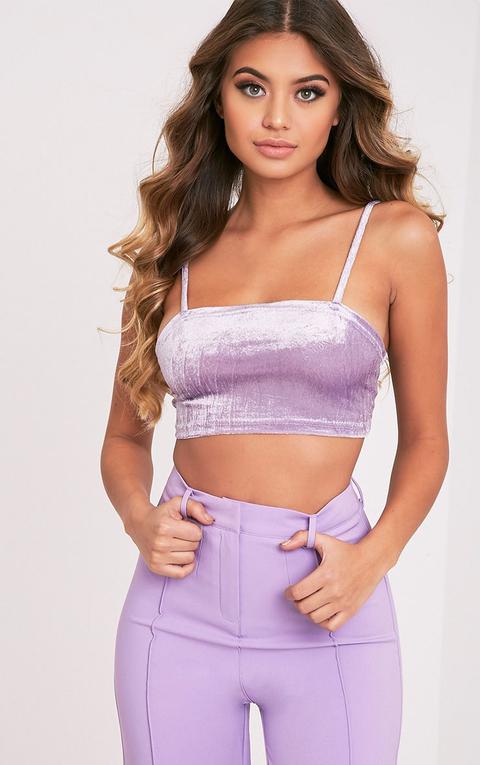 Anala Lilac Velvet Strappy Crop Top, Purple