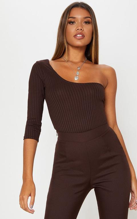 Chocolate Rib One Shoulder Crop Sleeve Bodysuit