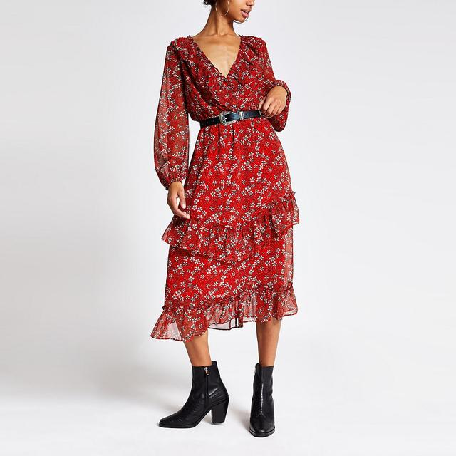 river island red wrap dress