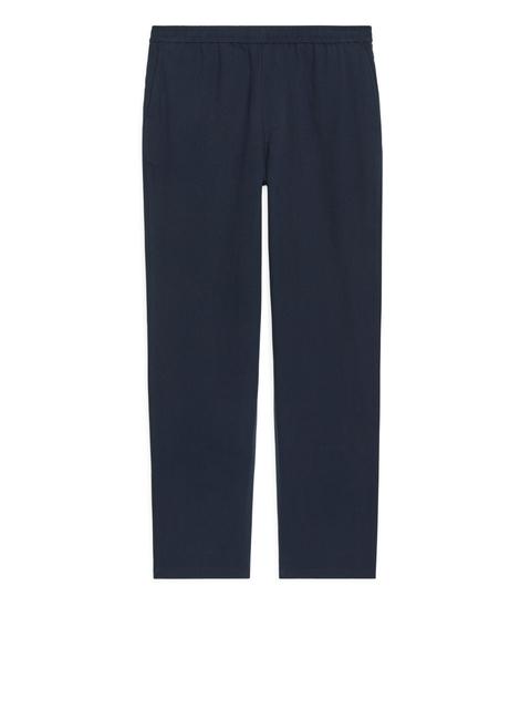 Drawstring Cotton-linen Trousers - Blue