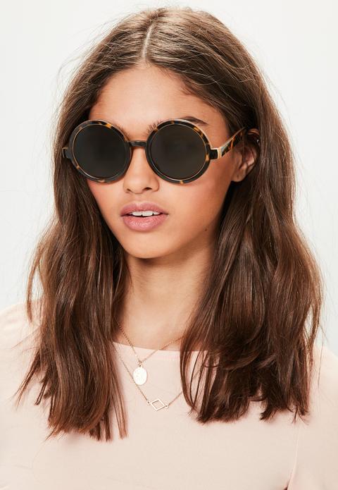 Brown Rounded Tortoiseshell Green Lens Sunglasses