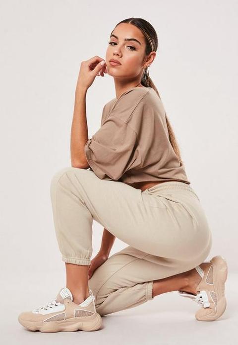 Petite Beige Oversized 90s Joggers, Beige