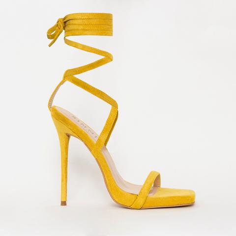 Jessie Yellow Suede Lace Up Square Toe Heels