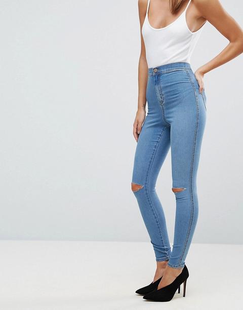 Asos - Rivington - Jeans A Vita Alta Blu Vintage Eddie Con Strappi Al Ginocchio - Blu