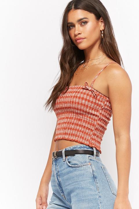 Crop Top A Quadri Arricciato