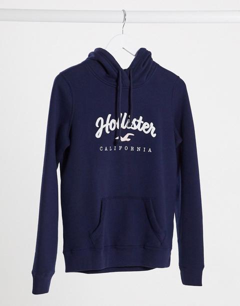 Sudadera Con Capucha Y Logo En Azul Marino De Hollister