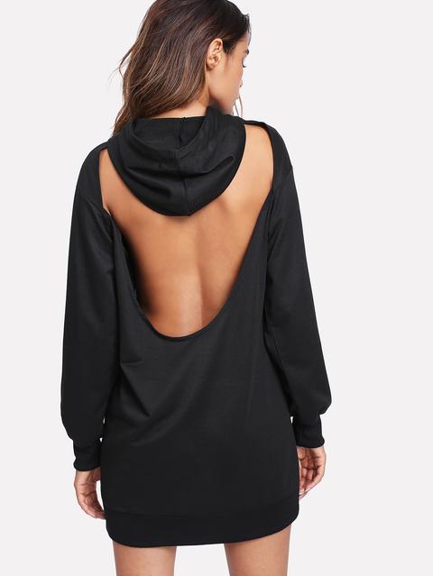 Open Back Drawstring Hoodie Dress