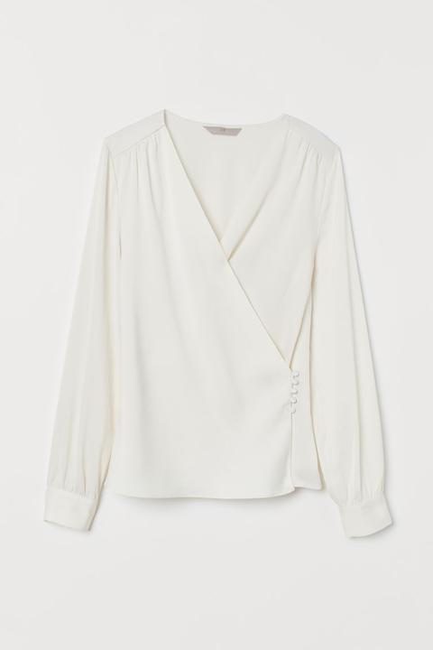 Blusa Cruzada Con Escote En V - Blanco