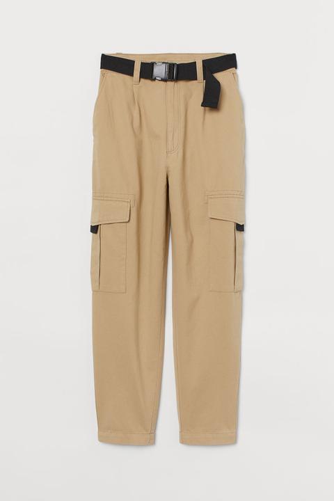 Belted Cargo Trousers - Beige