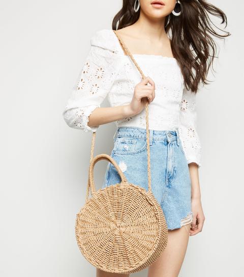 Stone Straw Effect Cross Body Bag