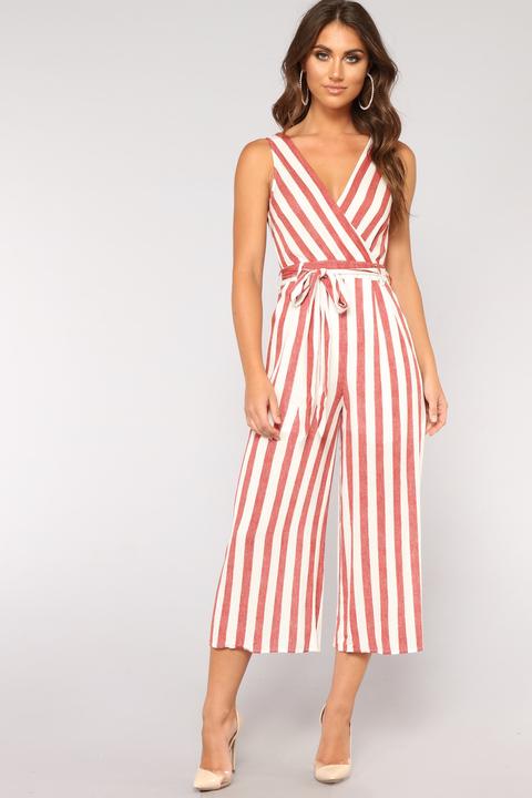 Borderline Jumpsuit - Red/ivory