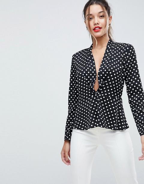 Top Escotado Con Cintura Marcada Y Estampado De Lunares De Asos Design