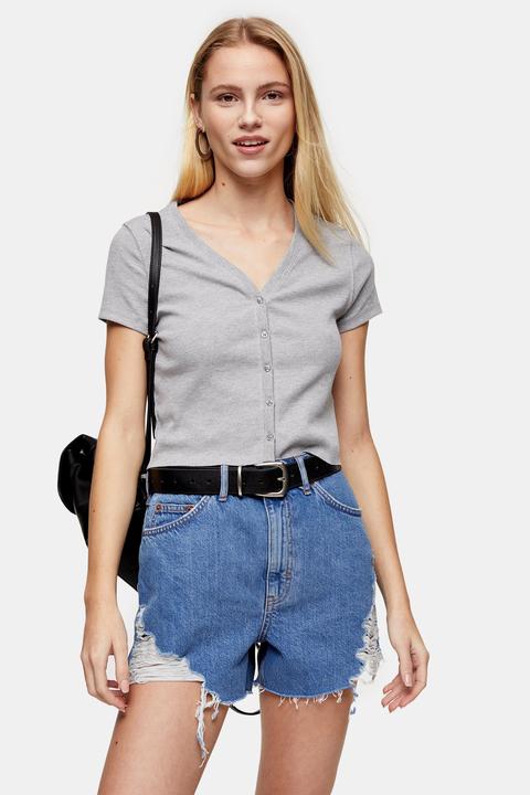 Womens Grey Short Sleeve Button Cardigan - Grey Marl, Grey Marl