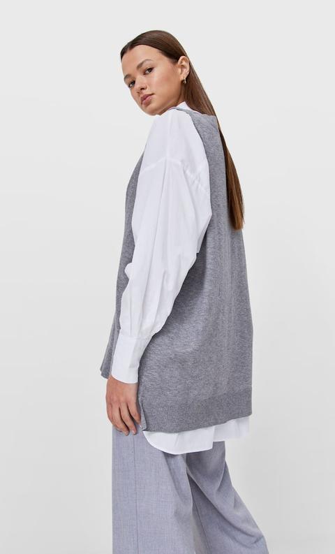 Stradivarius Gilet Oversize À Col En V Gris Moyen M