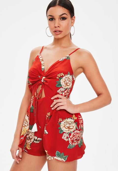 red floral playsuit