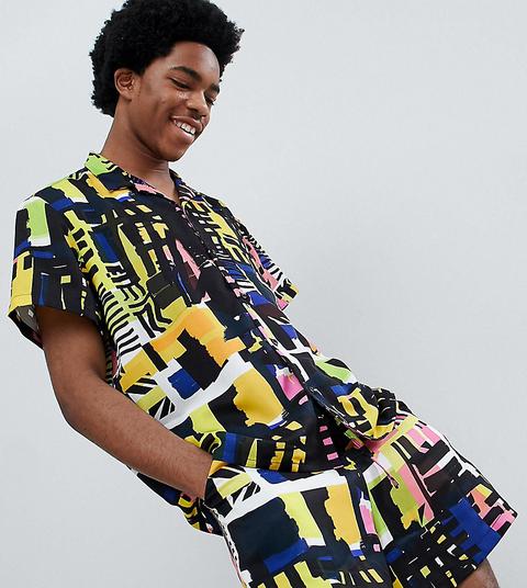 Asos Made In Kenya X 2manysiblings - Camicia Con Revere E Stampa Graffiti - Nero